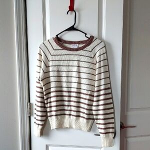 Aileen Long Sleeve striped Cream and Brown Women's Sweater Medium